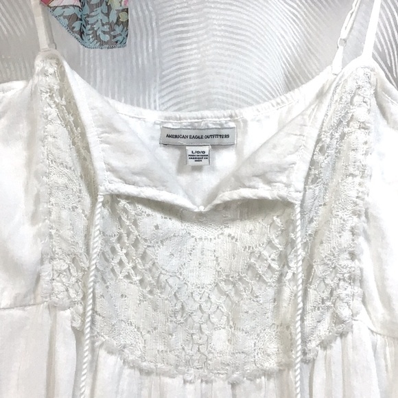 🦅AEO Boho Cold Shoulder Layered Cotton Crochet Trim Lingerie Strap - Picture 2 of 7